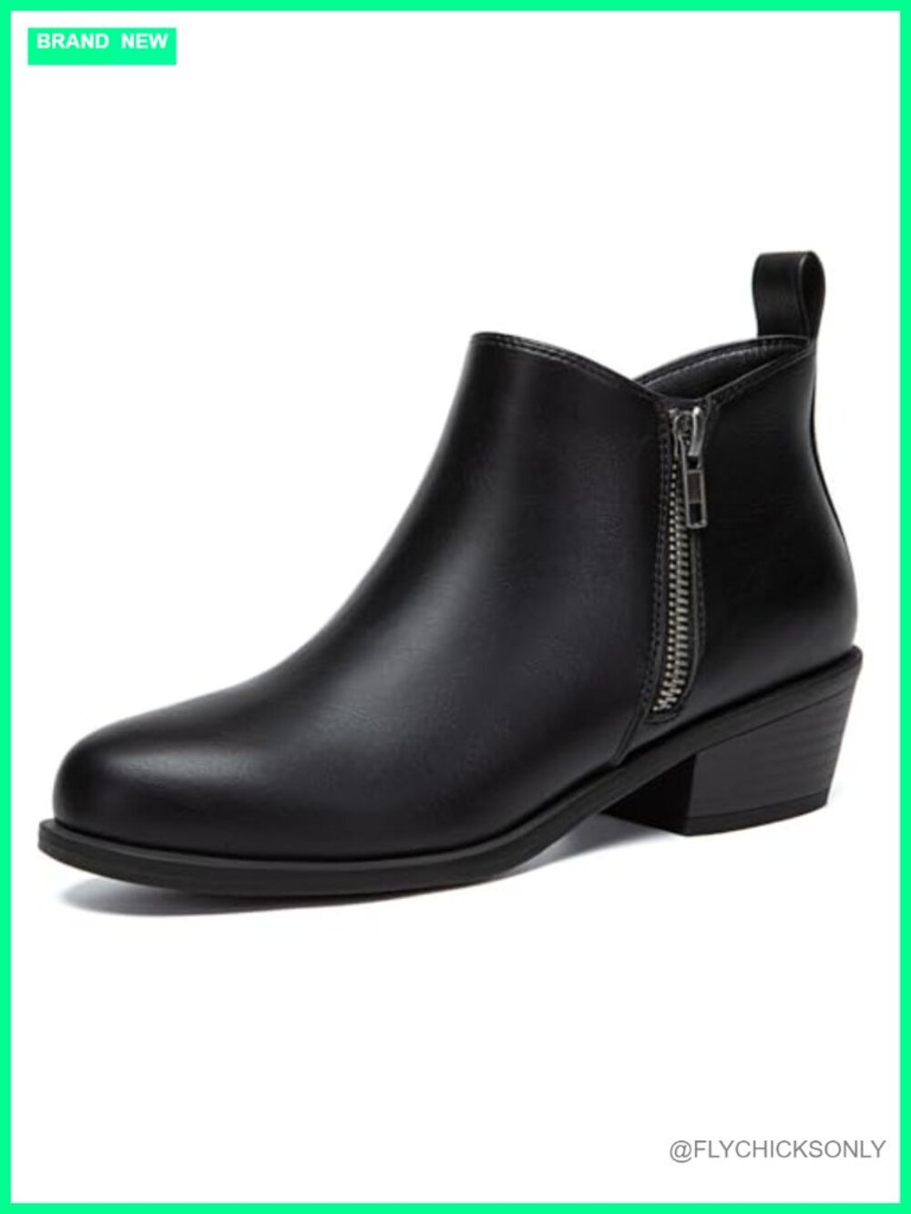 Women's Chunky Low Heel Ankle Boots Side Zipper Almond Toe Booties
